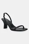 Kožené sandály Calvin Klein SCULPT KITT HEEL STRAPPY LTH černá barva, HW0HW02800