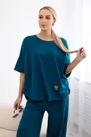 Kesi Włoski Bavlněný komplet halenka + kalhoty námořní