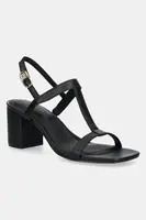 Kožené sandály Tommy Hilfiger LEATHER BLOCK HEEL SANDAL černá barva, FW0FW08532