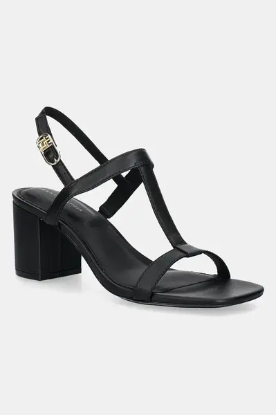 Kožené sandály Tommy Hilfiger LEATHER BLOCK HEEL SANDAL černá barva, FW0FW08532