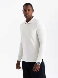 Ombre Structured men's polo longsleeve with patch - white