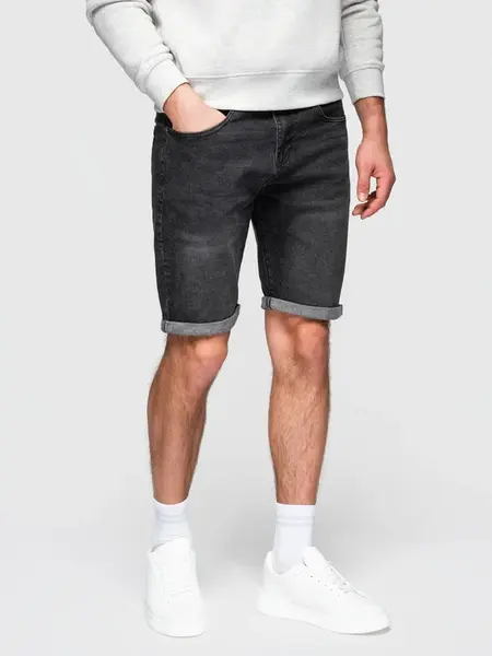 Ombre Men's denim shorts with rolled up leg - black