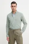 Košile Lindbergh pánská, zelená barva, slim, s klasickým límcem, 30-203344