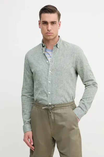 Košile Lindbergh pánská, zelená barva, slim, s klasickým límcem, 30-203344