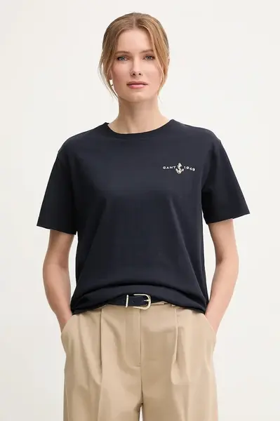 Bavlněné tričko Gant tmavomodrá barva, 4200573