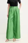 Hedvábné kalhoty Luisa Spagnoli dámské, zelená barva, široké, high waist, 542165