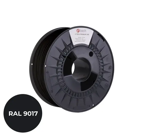 C-Tech 3DF-P-ASA1.75-9017 3D filament, PREMIUM LINE, ASA, RAL9017, 1,75mm, 1000g, Dopravní černý (Traffic black)