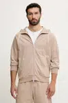 Bavlněná mikina EA7 Emporio Armani pánská, béžová barva, s kapucí, hladká, AF12681.7M000203