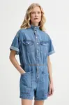 Džínový overal Levi's SS SURPLUS ROMPER modrá barva, s límečkem, 001WI