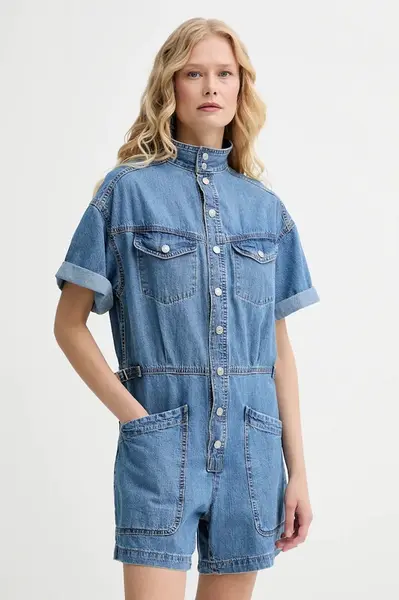 Džínový overal Levi's SS SURPLUS ROMPER modrá barva, s límečkem, 001WI