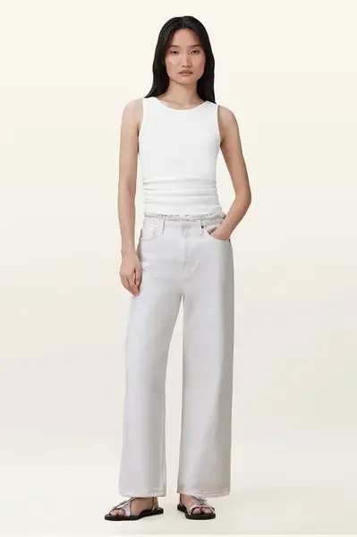 Bavlněné kalhoty AllSaints BLAKE dámské, bílá barva, široké, medium waist, W091EC