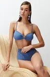 Trendyol Blue Strapless Premium Accessorized Mix&Match Bikini Top