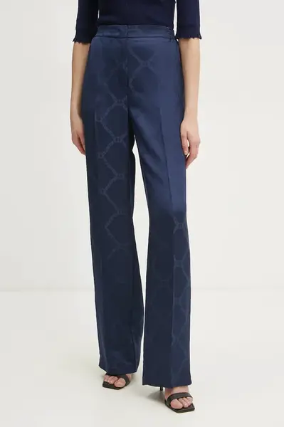 Kalhoty Twinset dámské, tmavomodrá barva, jednoduché, high waist, 251TP2011