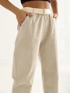 Béžové jednobarevné kalhoty