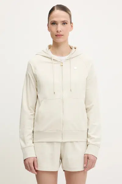 Mikina EA7 Emporio Armani dámská, béžová barva, s kapucí, hladká, AF13135.7W000078
