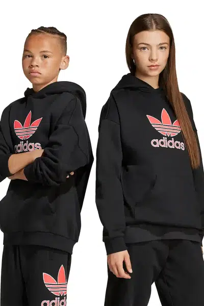 Dětská mikina adidas Originals černá barva, s kapucí, s potiskem, JV8650