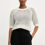 Svetr z vlněné směsi BOSS Fadiani dámský, béžová barva, 50546451