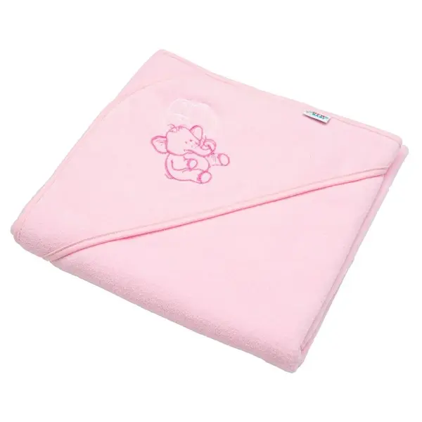 Detská froté osuška s výšivkou a kapuckou New Baby 80x80 ružová sloník , 20C41520
