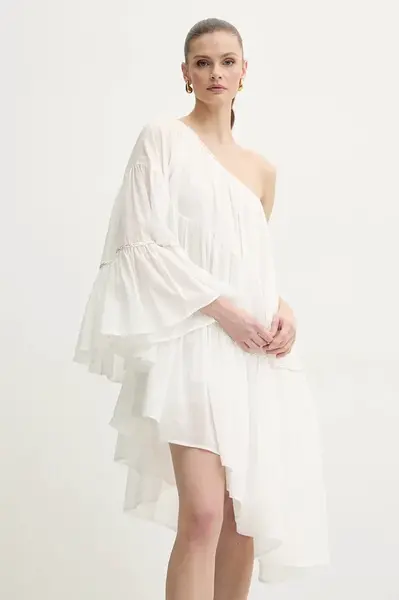 Bavlněné šaty Simona Corsellini bílá barva, midi, oversize, P25CPAB045