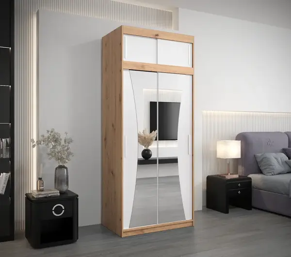 Šatní skříň Abi Mo s nástavcem Barva korpusu: Bílá, Rozměry: 120 cm, Dveře: Černá