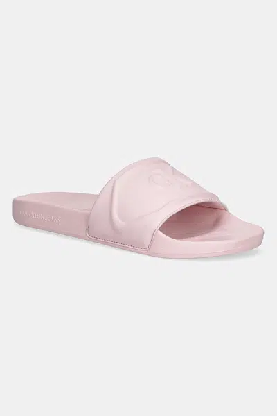 Pantofle Calvin Klein Jeans SLIDE PU HF MG dámské, růžová barva, YW0YW01879
