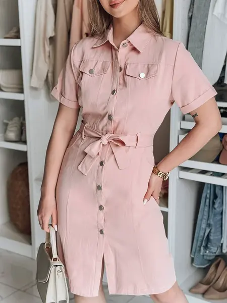 Košilové šaty LOVE ME MIDI růžové