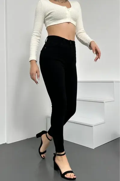 Dewberry Skinny Fit Rifle s vysokým pasem - Černé