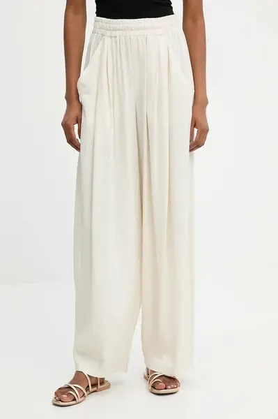 Kalhoty s lněnou směsí Answear.LAB dámské, béžová barva, high waist