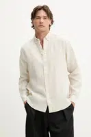 Lněná košile Les Deux Konrad pánská, béžová barva, regular, s límečkem button-down, 1000001