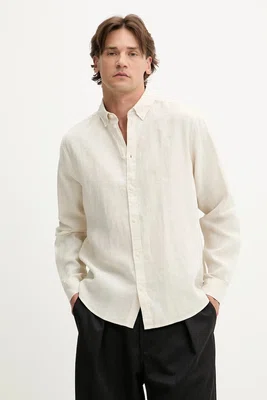 Lněná košile Les Deux Konrad pánská, béžová barva, regular, s límečkem button-down, 1000001