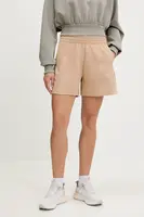 Kraťasy adidas Future Icons dámské, béžová barva, s potiskem, high waist, JW7834