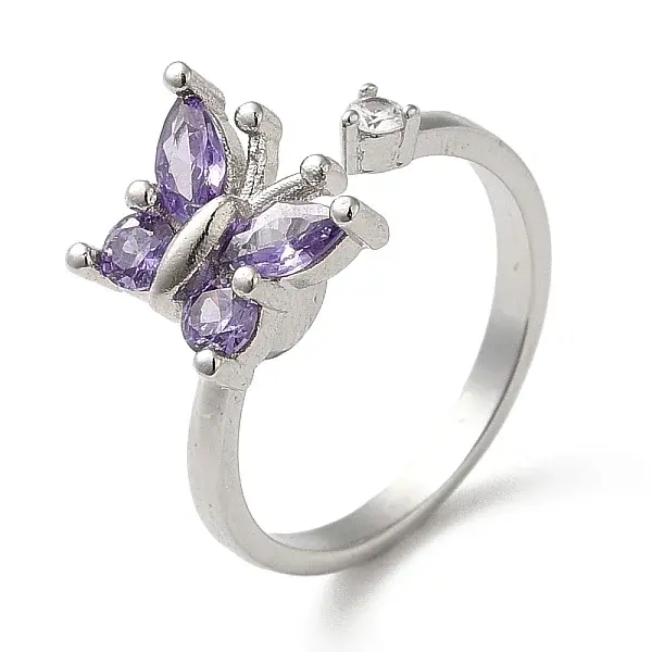Rotatable Cubic Zirconia Butterfly Open Ring
