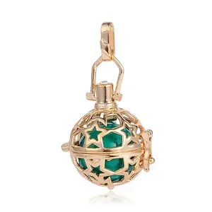 Golden Plated Brass Hollow Round Cage Pendants