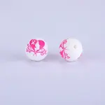 Printed Round with Heart Pattern Silicone Focal Beads