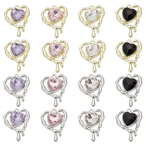 16Pcs 8 Colors Glass Melting Heart Pendant