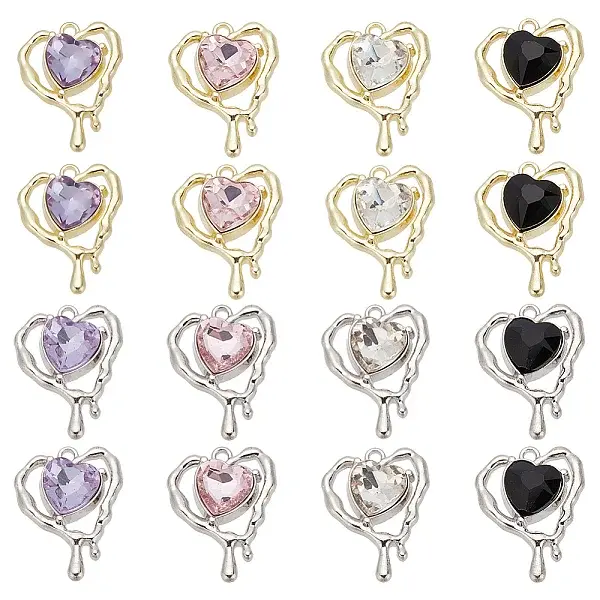 16Pcs 8 Colors Glass Melting Heart Pendant