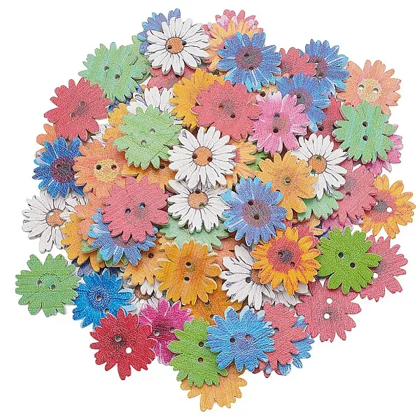 2 Bags 2-Hole Printed Wooden Buttons