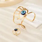 Evil Eye Alloy Resin Hollow Cuff Bangles & Cuff Rings Sets