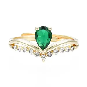 Green Cubic Zirconia Crown Adjustable Ring