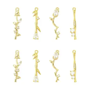 8Pcs 4 Styles Brass Micro Pave Cubic Zirconia Pendants