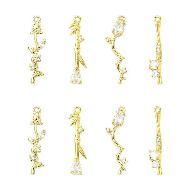 8Pcs 4 Styles Brass Micro Pave Cubic Zirconia Pendants