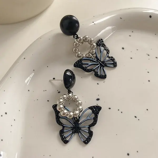 Enamel Butterfly Dangle Stud Earrings