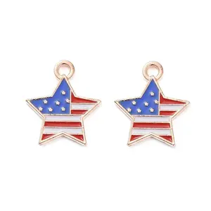 50Pcs Independence Day Light Gold Plated Alloy Enamel Pendants