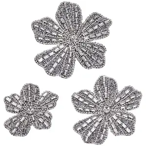3Pcs 3 Styles Felt & Rhinestone Embroider Thread Iron on/Sew On Patches