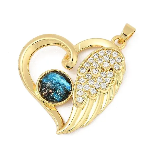 Brass Micro Pave Clear Cubic Zirconia with Glass Pendants