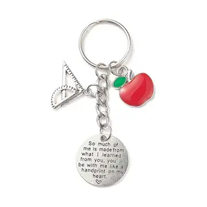 Red Apple Triangular Ruler Alloy Charm Keychain