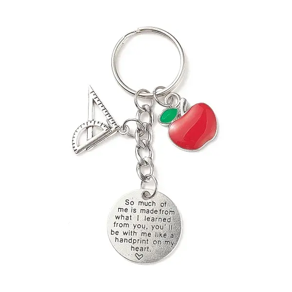 Red Apple Triangular Ruler Alloy Charm Keychain