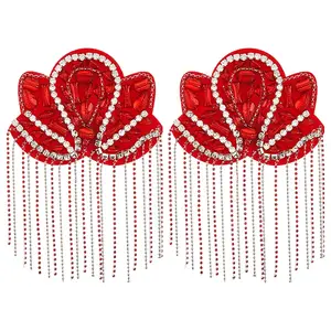 2Pcs Flower Rhinestone Tassel with Felt Epaulettes