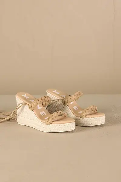 Semišové sandály Manebi Hamptons Two Braided Bands Wedge Espadrilles béžová barva, M 1.1 WE