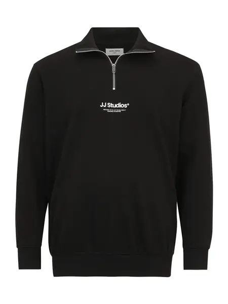 Jack & Jones Plus Mikina 'JJESoho'  čierna / biela